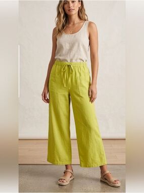 Iridium Lagenlook Linen Cotton Blend Crop Pants – Chartreuse Yellow – Size M